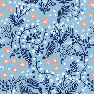 Клеенка столовая Grace NE-6409-2 (1,37 м; рул.25) нетканая основа, цветы, веточки на голубом фоне