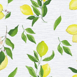 Клеенка столовая Grace NJ-6387-1 (1,35 м; рул.25) нетканая основа, лимоны с листьями на белом фоне
