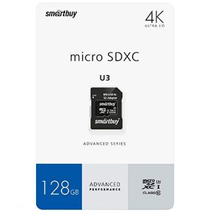 Карта памяти micro-SD Smartbuy 128GB class 10 U3 + адаптер