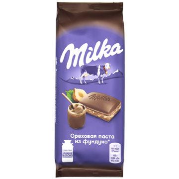 Шоколад Милка 85г Молочный с пастой из фундука