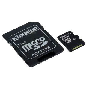 Карта памяти micro-SD Kingston 64GB class 10 + адаптер (SDXC)