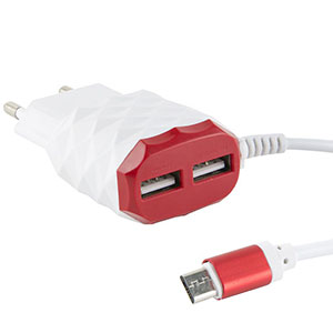 Заряд. устр. сетевое Red Line NC-2.1A 2 USB, 2,1A красный + кабель microUSB