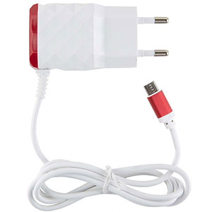 Заряд. устр. сетевое Red Line NC-2.1A 2 USB, 2,1A красный + кабель microUSB