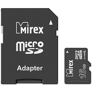 Карта памяти micro-SD Mirex 16GB class 10 + адаптер