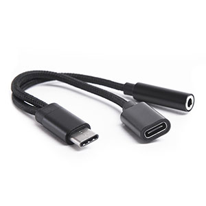 Шнур USB Type-C 3.1 - 3,5 Jack/USB Type-C зарядка (0,15 м) шт.-гн. Атом чер. 31042