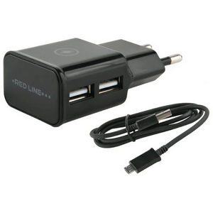 Заряд. устр. сетевое Red Line NT-2A, 2 USB, 2,1A черный + кабель microUSB