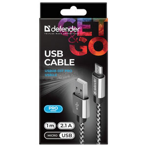 Шнур USB А-микро USB (1 м) шт.-шт. Defender USB08-03T PRO 2,1A 87803 бел.