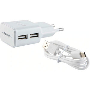 Заряд. устр. сетевое Red Line NT-2A, 2 USB, 2,1A белый + кабель Type-C