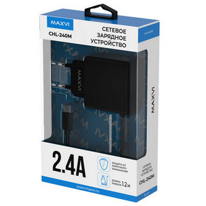 Заряд. устр. сетевое Maxvi CHL-240M, встр. / каб. micro-USB, 2.4A black