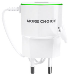 Заряд. устр. сетевое More choice NC40m, 1USB + встр. / каб. micro-USB, 1.0A white green