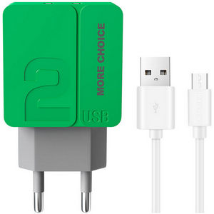 Заряд. устр. сетевое More choice NC46m, 2USB + встр. / каб. micro-USB, 2.4A green