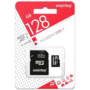 Карта памяти micro-SD Smartbuy 128GB class 10 + адаптер