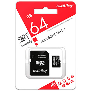Карта памяти micro-SD Smartbuy 64GB class 10 + адаптер
