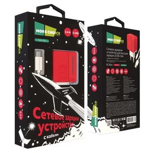Заряд. устр. сетевое More choice NC46m, 2USB + встр. / каб. micro-USB, 2.4A red