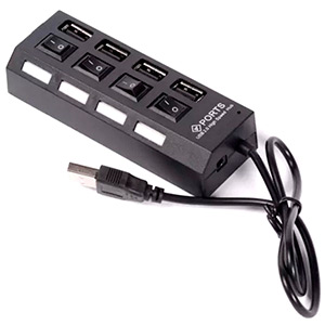 Разветвитель USB Smartbuy SBHA-7204-B Black, 4 порта, выключатели, USB 2.0