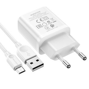 Заряд. устр. сетевое Borofone BA52A Gamble, 1 USB + кабель micro-USB, 2.1A, белый