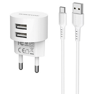 Заряд. устр. сетевое Borofone BA23A Brilliant, 2 USB + кабель Type-C, 2.4A, белый