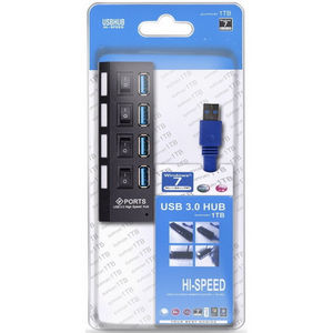 Разветвитель USB Smartbuy SBHA-7304-B Black, 4 порта, выключатели, USB 3.0