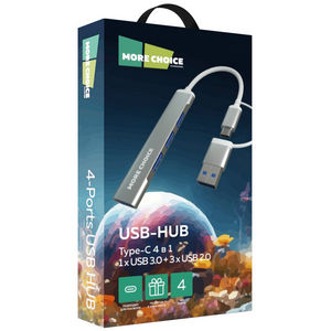 Разветвитель USB More choice HUB03 Grey, 1 USB 3.0 + 3 USB 2.0