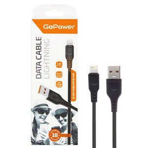 Шнур USB А - Lightning (1 м) шт.-шт. GoPower GP01L 2,4А чер.