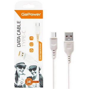 Шнур USB А-Type-C (1 м) шт.-шт. GoPower GP01T 2,4A бел.