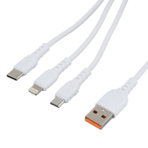 Шнур USB А-Type-C + микро USB + Lighting (1 м) шт.-шт. GoPower GP05-3-1 бел.