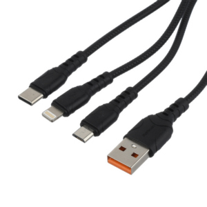 Шнур USB А-Type-C + микро USB + Lighting (1 м) шт.-шт. GoPower GP05-3-1 чер.