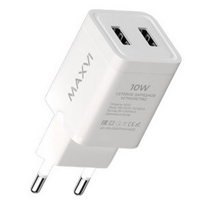 Заряд. устр. сетевое Maxvi A202,  2 USB, 2A white