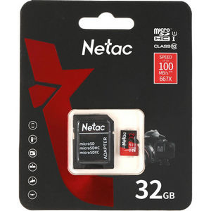 Карта памяти micro-SD Netac 32GB class 10 UHS-1 A1 V10 + адаптер (P500 Extreme Pro)