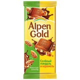 Шоколад Альпен Гольд 85г молочный с соленым миндалем и карамелью