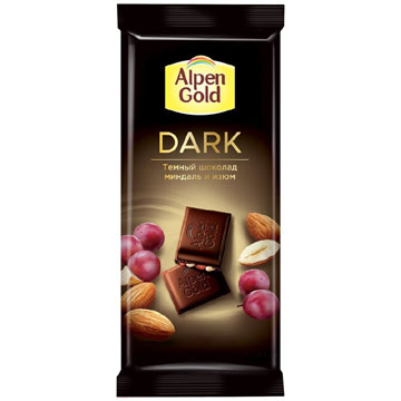 Шоколад Альпен Гольд Дарк 80г темный с миндалем и изюмом