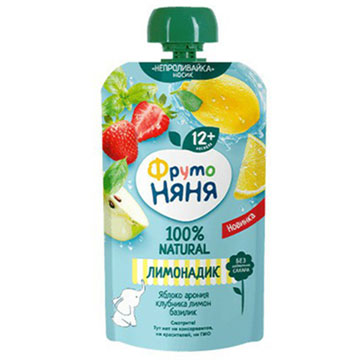 Напиток Фруто-няня Лимонадик 130мл яблоко/арония/клубника/лимон/базилик
