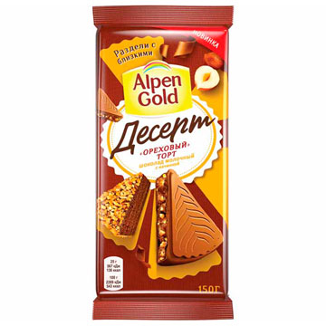 Шоколад Альпен Гольд 150г Десерт Ореховый торт с фундуком/какао/печеньем