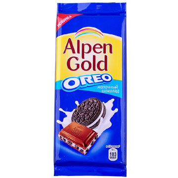 Шоколад Альпен Гольд 90г молочный с орео